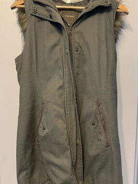Maurices Olive Faux-Fur Hooded Vest